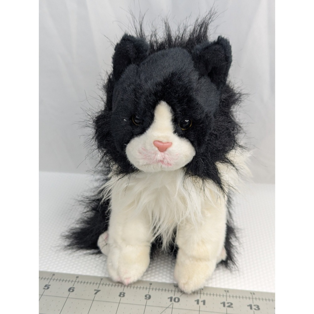 Nat Jules Black White Cat Plush Kitten Fluffy Long Hair 2014 Stuffed Animal Toy